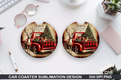 Deer Car Coaster Sublimation| Christmas Coaster PNG Product Image 1