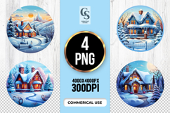 Winter Cottage Scenery clipart sublimation png Product Image 1