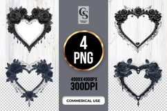 Black Rose Heart Frame Clipart Sublimation PNG Product Image 1