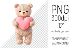 Knitted Valentine Teddy Bear with Heart | Amigurumi Clipart Product Image 1
