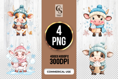 Winter Cow Clipart Sublimation PNG Product Image 1