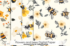 Flowers and bees digital paper Product Image 1