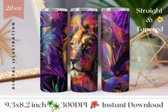 Colorful Lion Tumbler Wrap Design, Tropical Leaves Tumbler Product Image 1