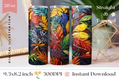 Floral Tumbler Wrap Design, Colorful Tropical Leaves Tumbler Product Image 1