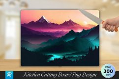 Dark Cyan Landscape Mountain Cutting Board PNG Design Product Image 1