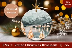 Winter Village Round Ornament, Winter Lake Round Ornament Product Image 1