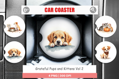 Car Coaster Watercolor Grateful Pups Kittens Product Image 1