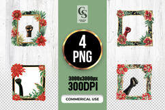 Floral Square Frame Raised Fist Clipart Sublimation PNG Product Image 1