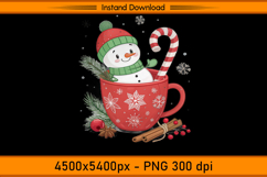 Cute Snowman in Red Cup with Candy Cane Christmas PNG Product Image 1