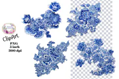 Blue Toile, Ephemera, PNG, Clipart, Junk Journal, flowers Product Image 1