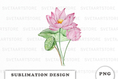 Watercolor Water Lilly Flowers Bouquet png Product Image 1