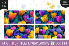 Colorful Tulips Mug Wrap Designs, Floral Mug Template Product Image 1