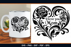 I love you mom, mothers day with floral flowers heart SVG Product Image 1