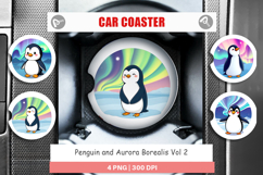 Car Coaster Penguin and Aurora Borealis Product Image 1