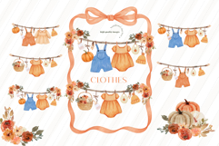 Fall Boho Baby Clothesline Clipart, Autumn Baby Outfit Product Image 2