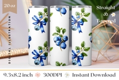 Blueberry Tumbler Wrap Design, Floral Tumbler, Berries PNG Product Image 1