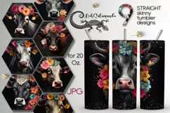 Cow & flowers | 9 Skinny tumbler Sublimation designs, JPG Product Image 1