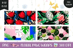 Abstract Flowers Mug Wrap Designs, Floral Mug Sublimation Product Image 1