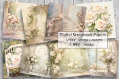 Shabby Chic Roses Scrapbooking Papers. Ivory Backgrounds Product Image 1