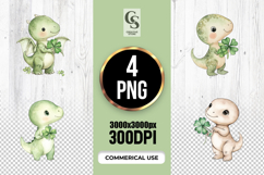 Cute Dinosaur Lucky Clover Clipart Sublimation PNG Product Image 1