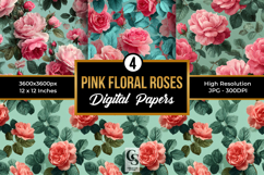 Pink Floral Roses Digital Paper Product Image 1