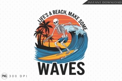 Surfing Skeleton On Wave Beach Life Sublimation PNG Product Image 1