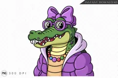 Alligator Cartoon Character Wearing A Hoodie PNG Product Image 1