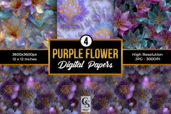 Purple Flower Pattern Digital Paper Product Image 1