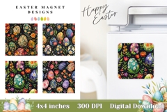 Easter Magnet Template, Flowers PNG, Easter Eggs Magnet Product Image 1