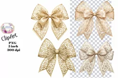 Bows, Gold, Cream, Ephemera, PNG, Flower, Clipart Product Image 1