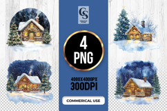 Winter Lake Cabin Clipart Sublimation PNG Product Image 1