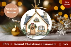 Watercolor Christmas Ornament, Christmas House Ornament PNG Product Image 1