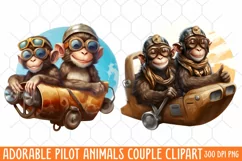 Adorable Pilot Animals Couple Clipart, Watercolor Animals Product Image 1