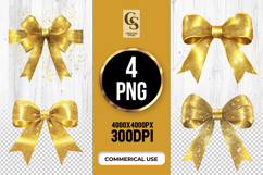 Gold Glitter Ribbon Bow Clipart Sublimation PNG Product Image 1