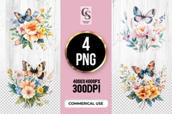 Butterfly Floral Bouquet Clipart Sublimation PNG Product Image 1