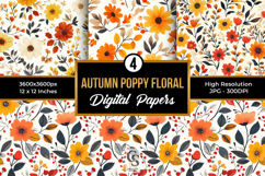 Autumn Poppy Floral Digital Paper Product Image 1