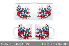 Butterflies Mug Sublimation. Flowers Mug Design Product Image 1