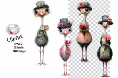 Birds, Ostrich, Ephemera, PNG, watercolor, Clipart Product Image 1
