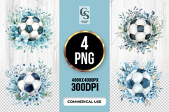 Watercolor Soccer Floral Clipart Sublimation PNG Product Image 1