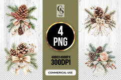 Pinecone Ribbon Floral Clipart Sublimation PNG Product Image 1