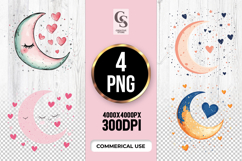 Romantic Crescent Moon Heart Clipart Sublimation PNG Product Image 1