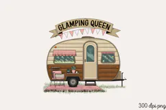 GLAMPING QUEEN PNG, Retro Camping Sublimation PNG Product Image 1
