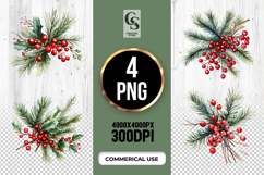 Red Berry Pine Branch Clipart Sublimation PNG Product Image 1