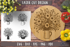 Wild flowers in pot Floral laser engraving Product Image 1