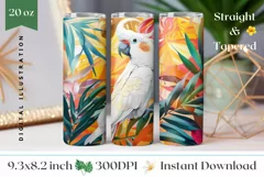 Cockatoo Tumbler Sublimation, Tropical Birds Sublimation PNG Product Image 1