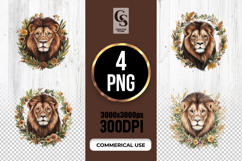 Watercolor Lion Wreath Clipart PNG Product Image 1