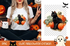 Halloween Black Cat PNG, Vintage Halloween Cat T-Shirt PNG Product Image 1