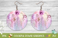 Wisteria Earrings Template, Pink Flowers Round Earrings PNG Product Image 1