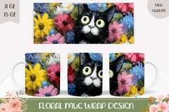 Cartoon Cat Mug Print, Flowers Mug, Tuxedo Cat With Flowers Product Image 1