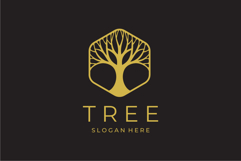 Hexagon Gold Tree Logo Design Vector Illustration Product Image 1